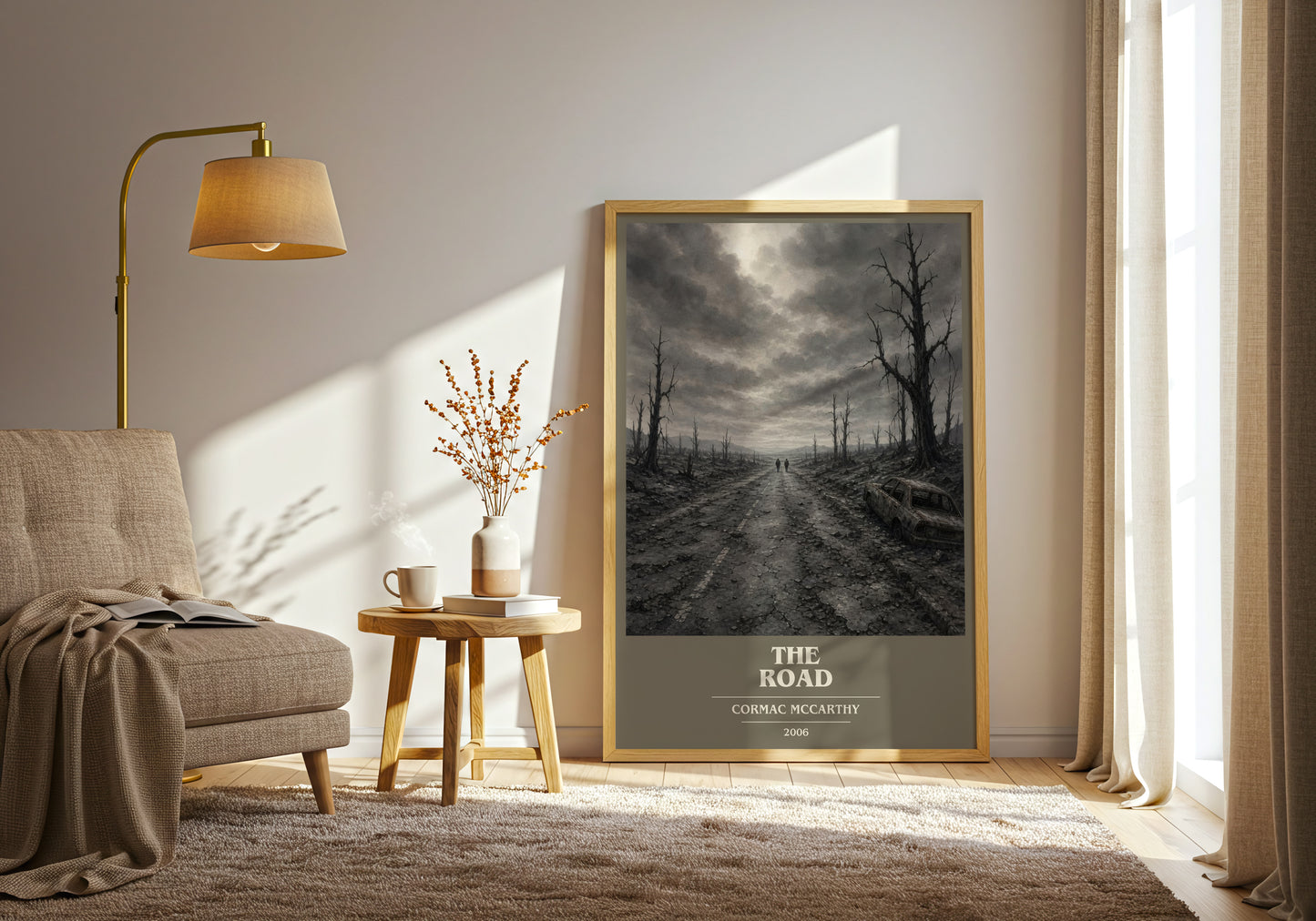 The Road book cover print on bookshelf – Cormac Mccarthy fan gift