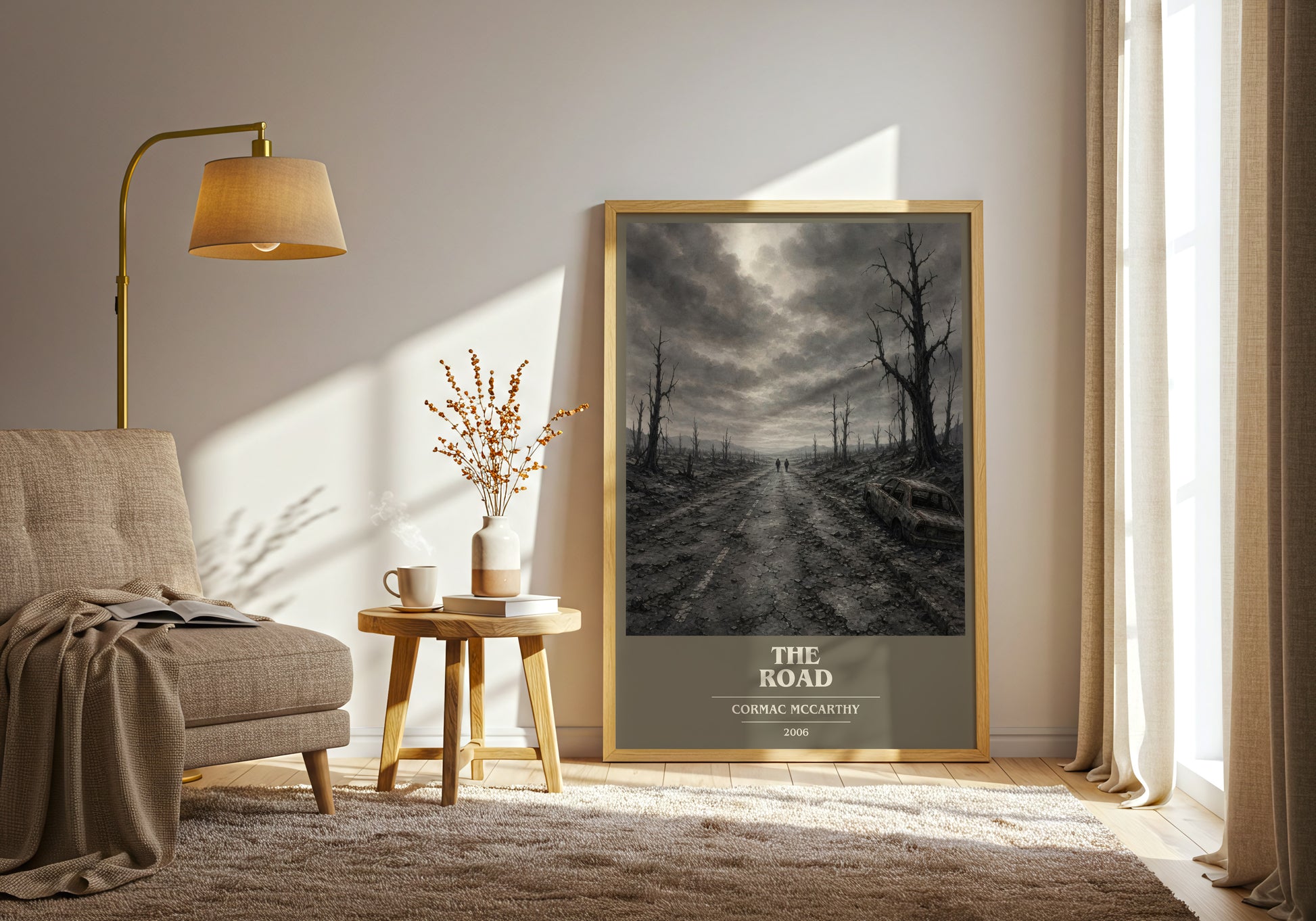 The Road book cover print on bookshelf – Cormac Mccarthy fan gift