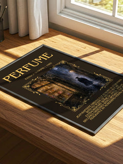 Perfume Minimalist Book Poster by Patrick Suskind – print on a sunlit desk
