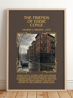The Friends Of Eddie Coyle Minimalist Book Poster by George V. Higgins – framed print leaning on a wooden floor