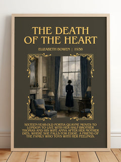 The Death of the Heart Minimalist Book Poster by Elizabeth Bowen – framed print leaning on a wooden floor