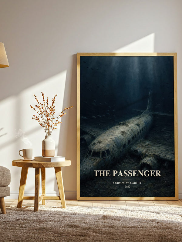 The Passenger watercolour print in frame leaning in hallway – literary fiction wall art