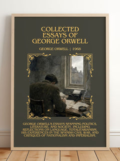 Collected Essays of George Orwell Minimalist Book Poster by G. Orwell – framed print leaning on a wooden floor