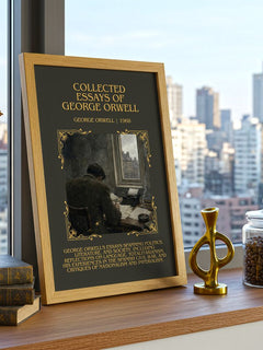 Collected Essays of George Orwell Minimalist Book Poster by G. Orwell – framed print on a city-view windowsill