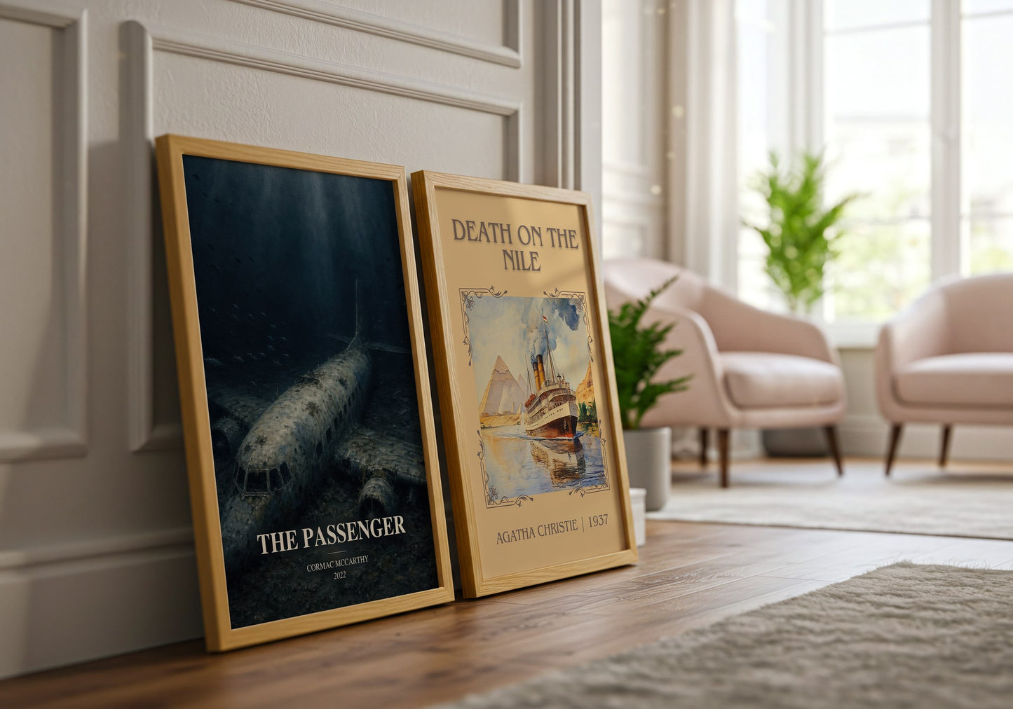 The Passenger watercolour print framed by window – literary home decor