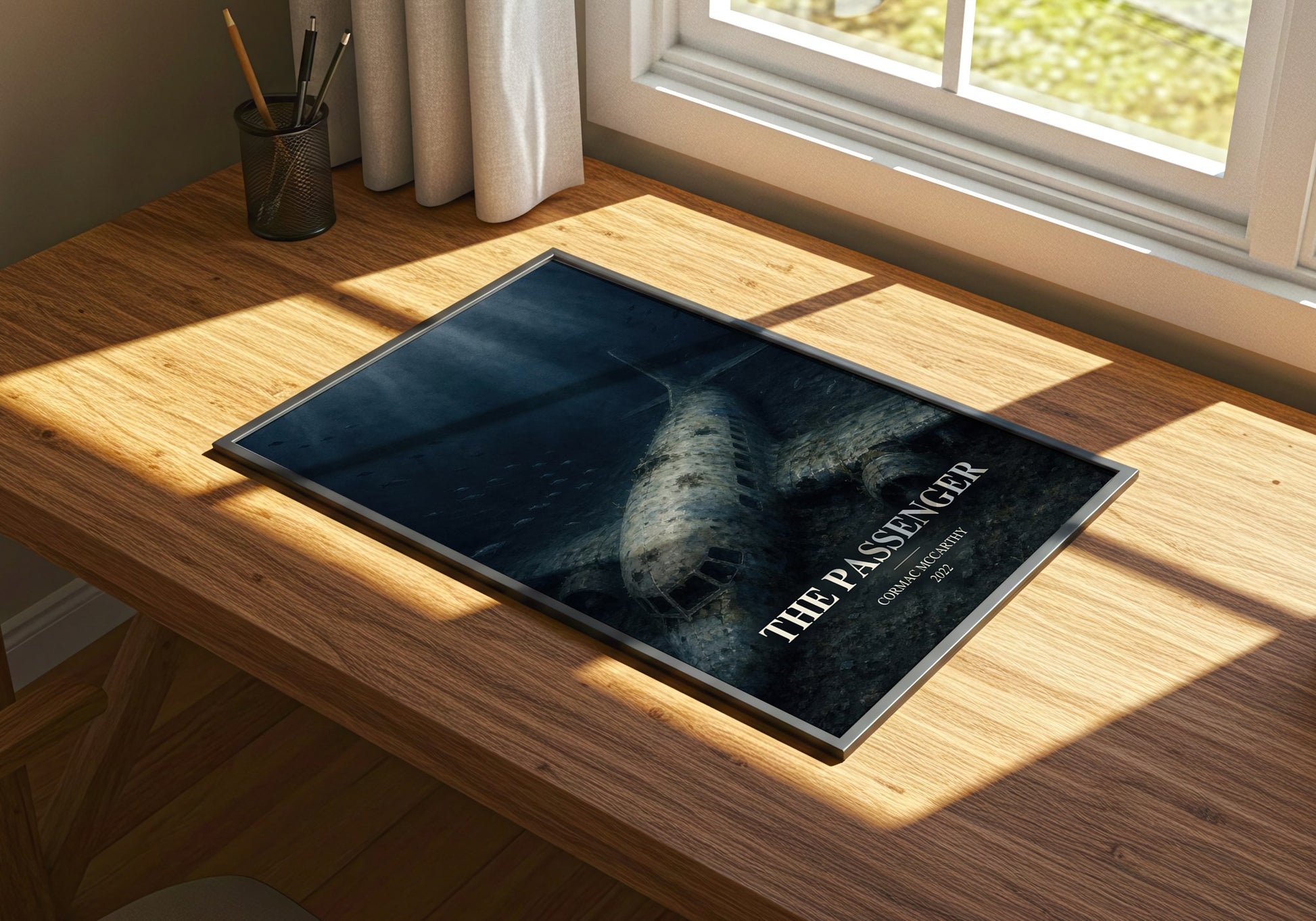 The Passenger watercolour book poster framed on wall – literary fiction wall art
