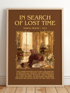 In Search of Lost Time Minimalist Book Poster by Marcel Proust – framed print leaning on a wooden floor