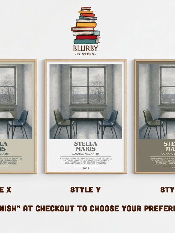 Stella Maris bookish print in frame leaning in hallway – literary fiction wall art