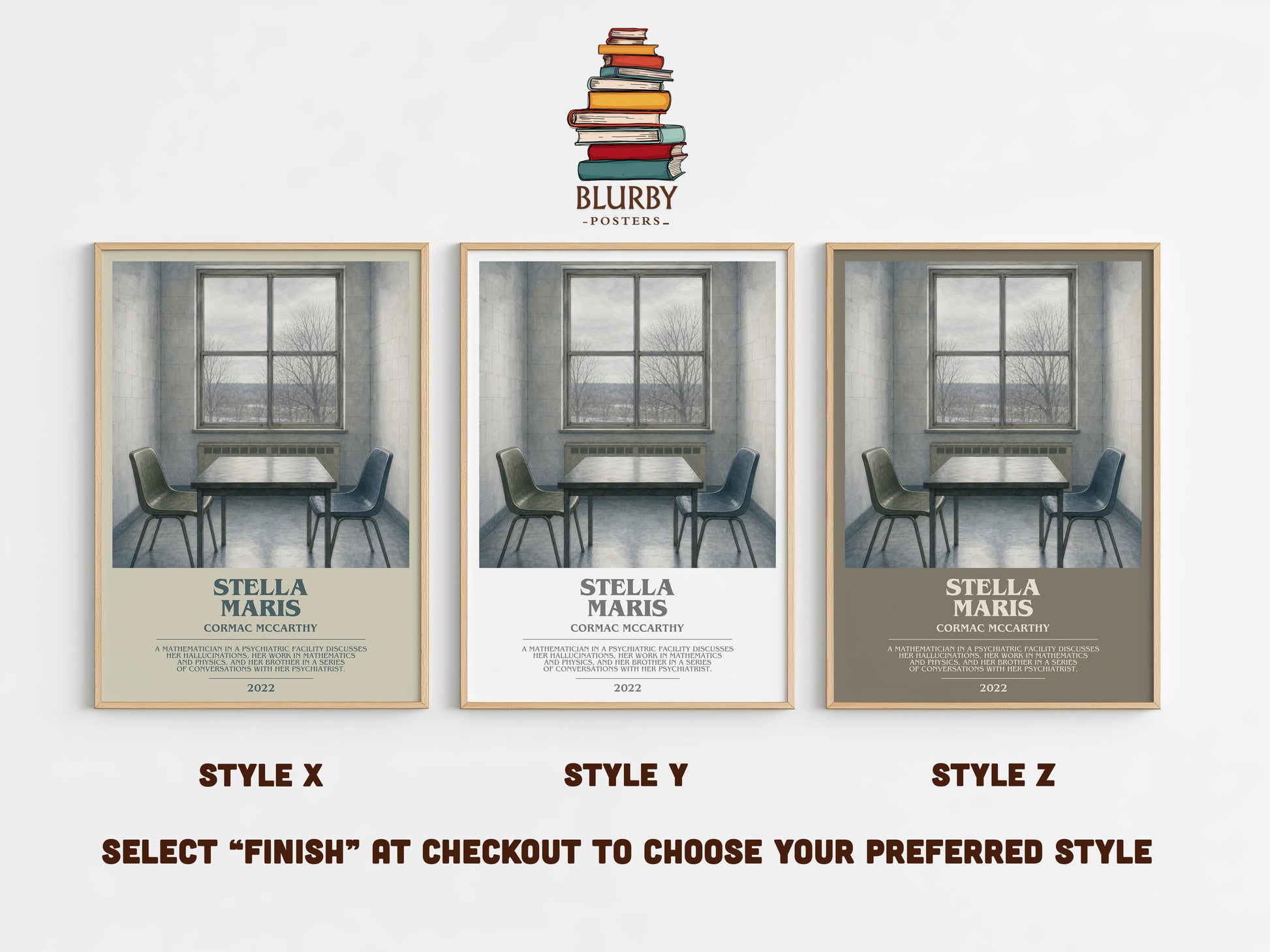 Stella Maris bookish print in frame leaning in hallway – literary fiction wall art