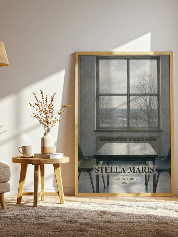 Stella Maris watercolour print in frame leaning in hallway – literary fiction wall art