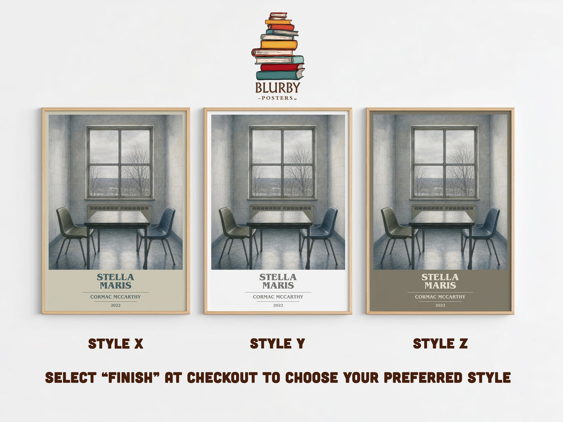 Stella Maris book cover print in frame leaning in hallway – literary fiction wall art (mockup)
