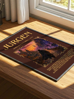 Jurgen Minimalist Book Poster by James Branch Cabell – print on a sunlit desk
