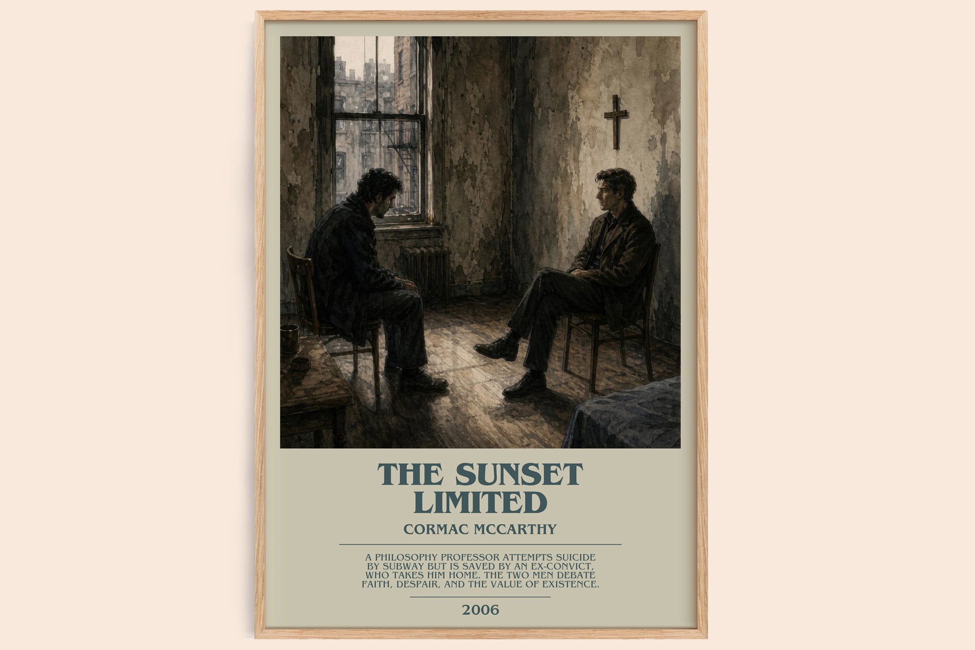 The Sunset Limited bookish book poster by Cormac Mccarthy – framed literary art print