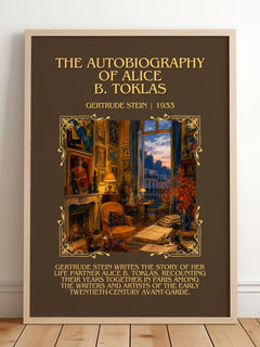 Autobiography of Alice B. Toklas Minimalist Book Poster by G. Stein – framed print leaning on a wooden floor