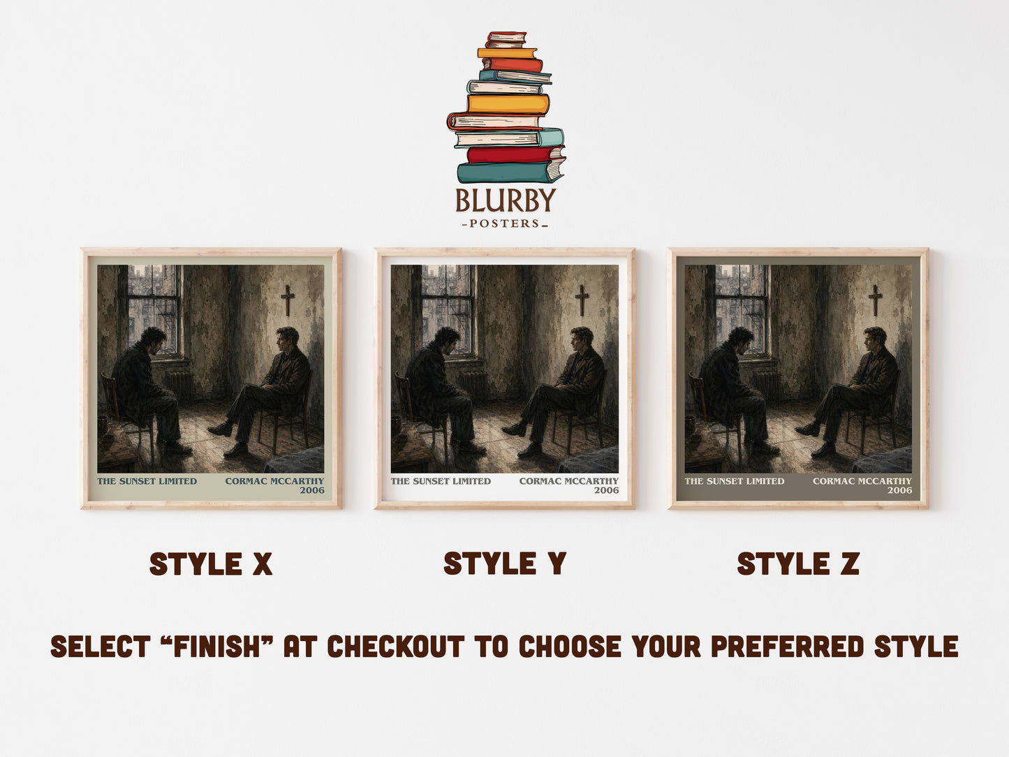 The Sunset Limited literary print in frame leaning in hallway – literary fiction wall art