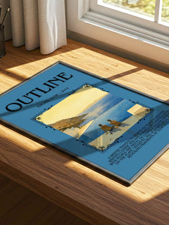 Outline Minimalist Book Poster by Rachel Cusk – print on a sunlit desk