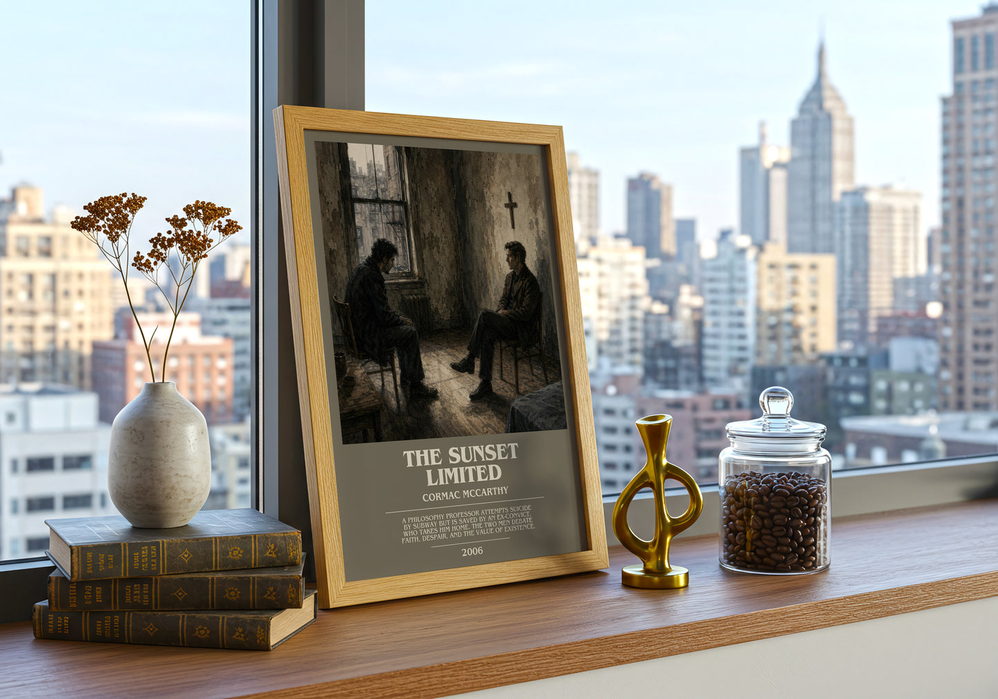 The Sunset Limited bookish print framed by window – literary home decor