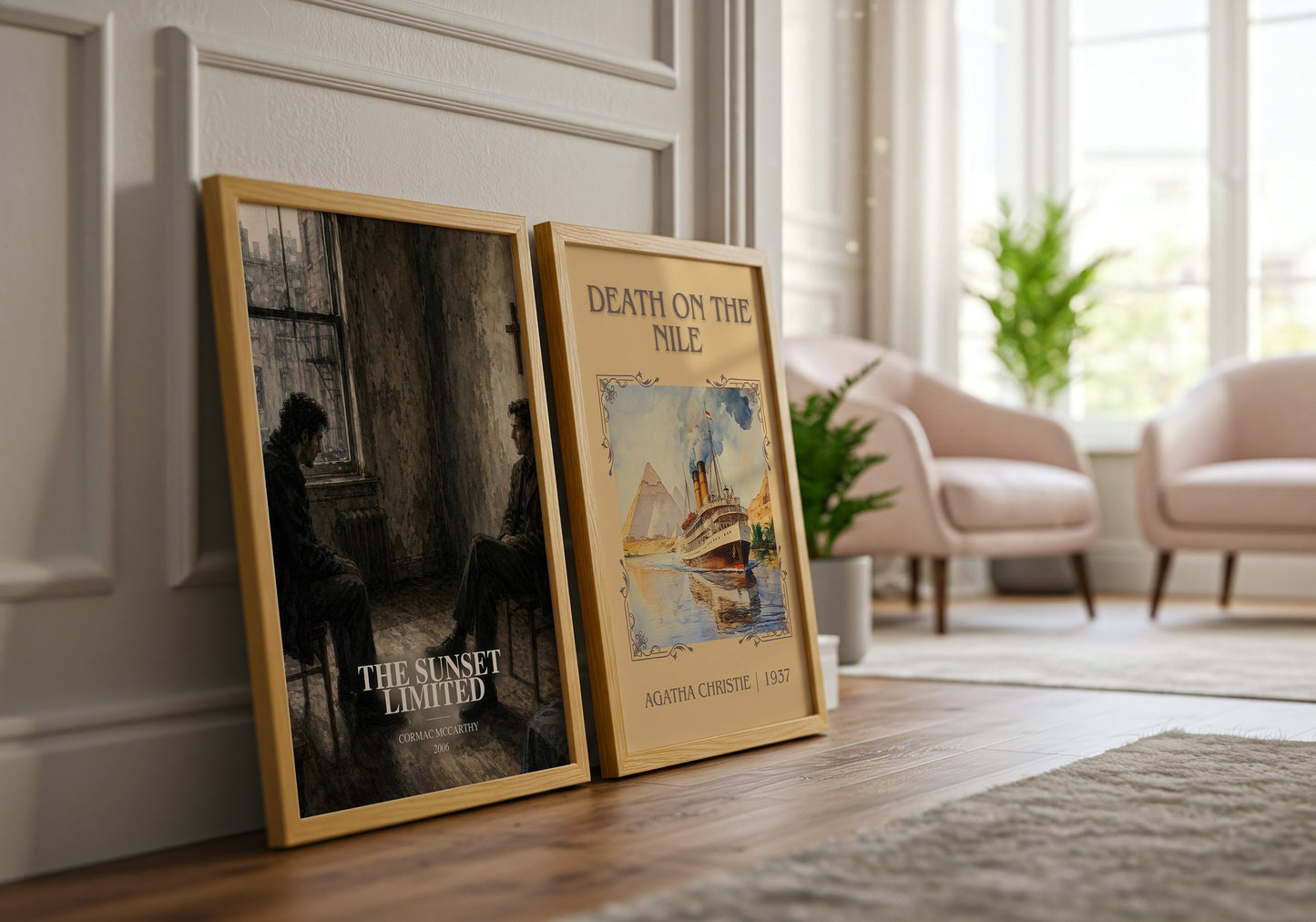 The Sunset Limited watercolour print framed by window – literary home decor