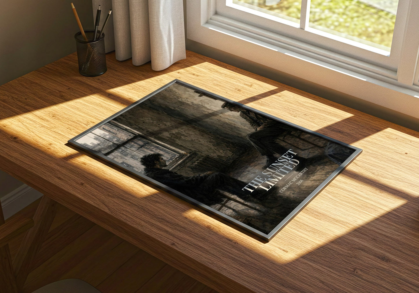 The Sunset Limited watercolour book poster framed on wall – literary fiction wall art