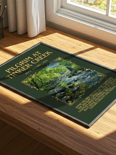 Pilgrim at Tinker Creek Minimalist Book Poster by Annie Dillard – print on a sunlit desk