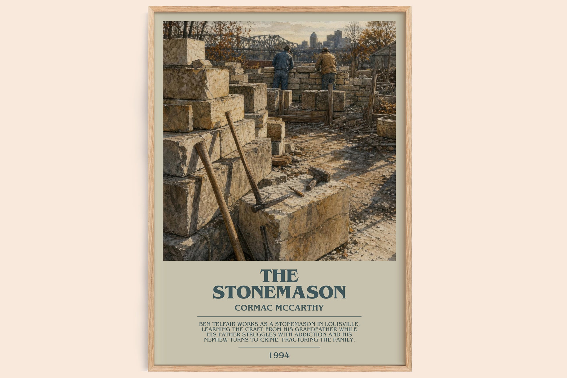 The Stonemason bookish book poster by Cormac Mccarthy – framed literary art print