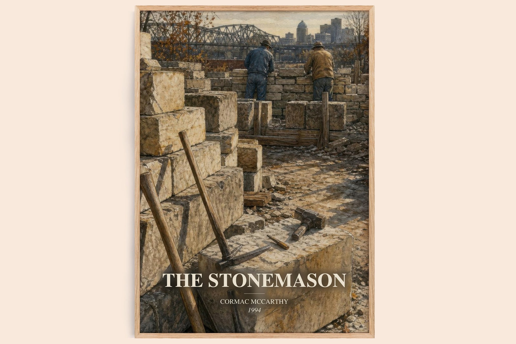 The Stonemason watercolour book poster by Cormac Mccarthy – framed literary art print