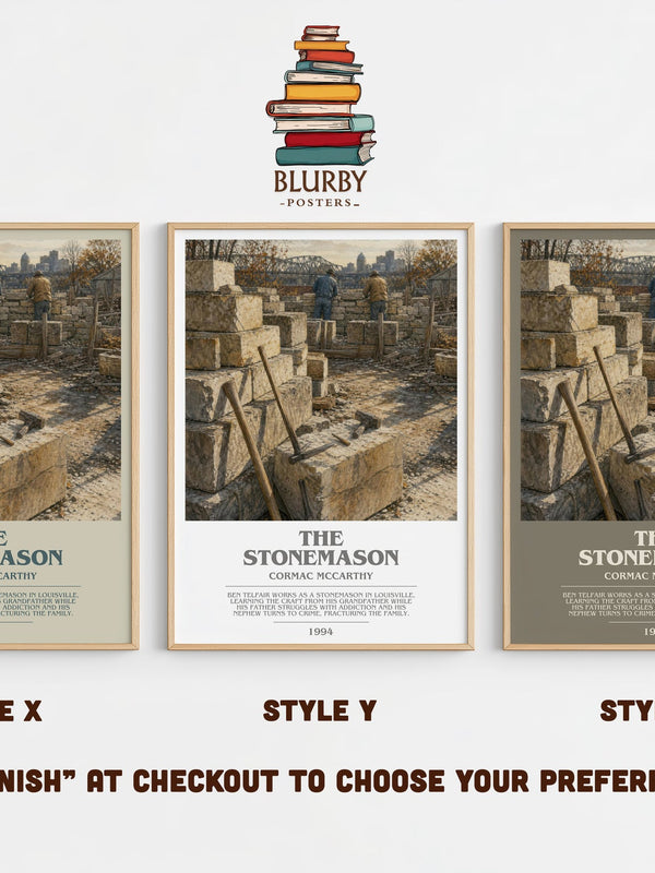 The Stonemason bookish print in frame leaning in hallway – literary fiction wall art