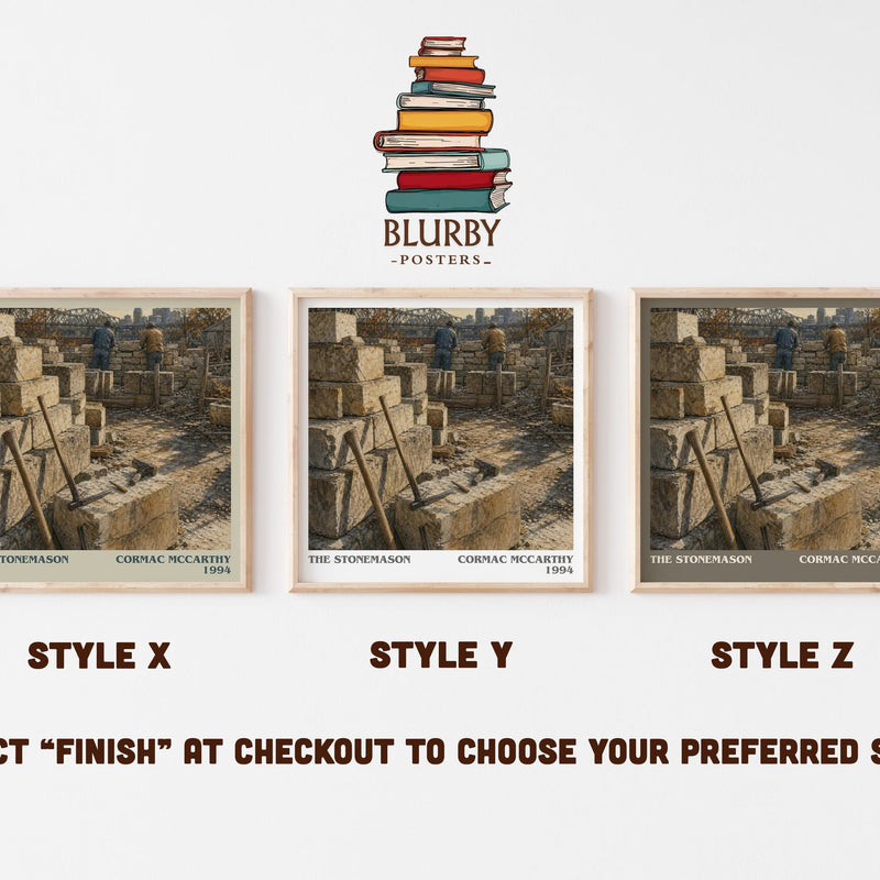 The Stonemason literary print in frame leaning in hallway – literary fiction wall art