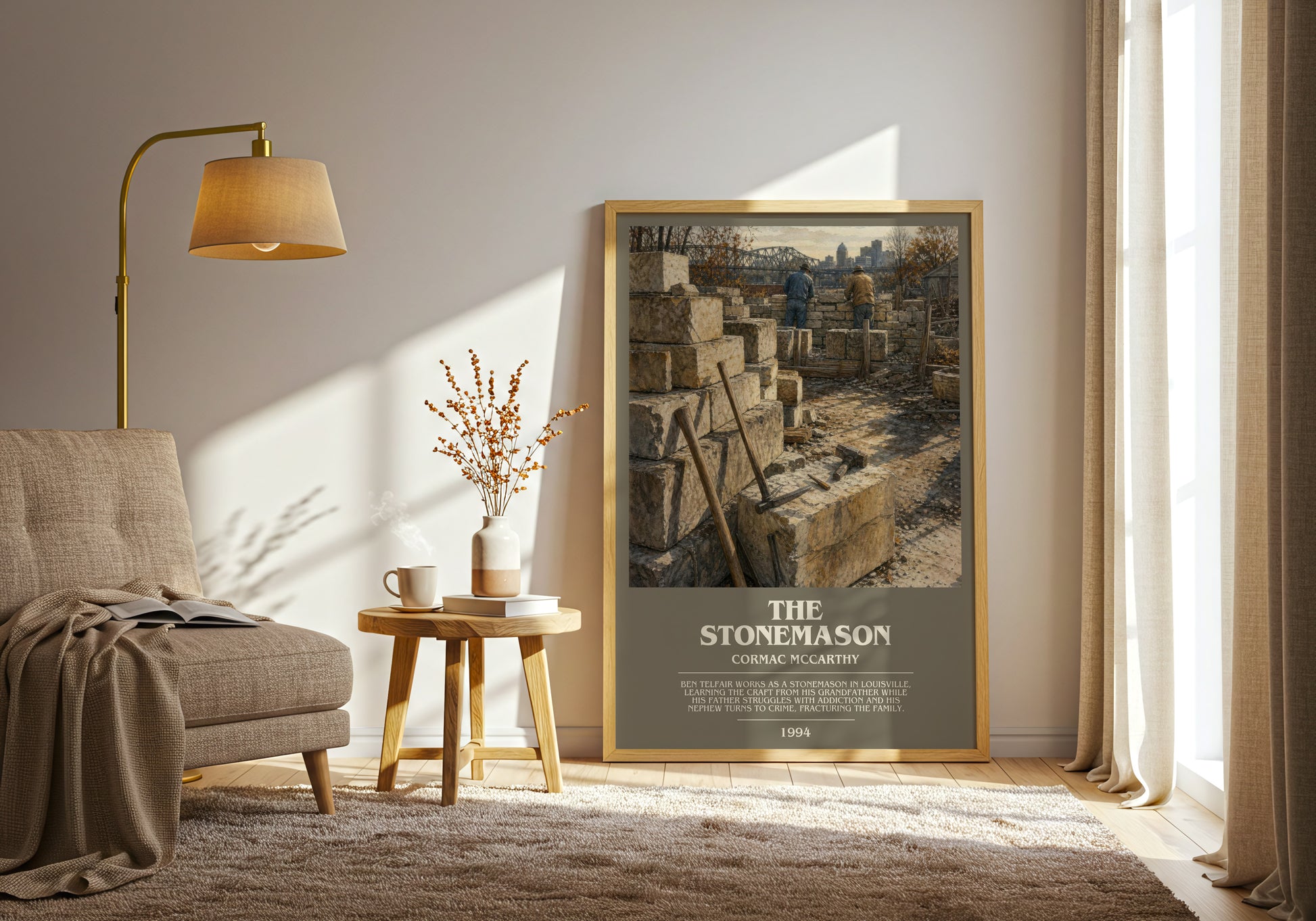 The Stonemason bookish print on bookshelf – Cormac Mccarthy fan gift