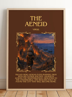 The Aeneid Minimalist Book Poster by Virgil – framed print leaning on a wooden floor