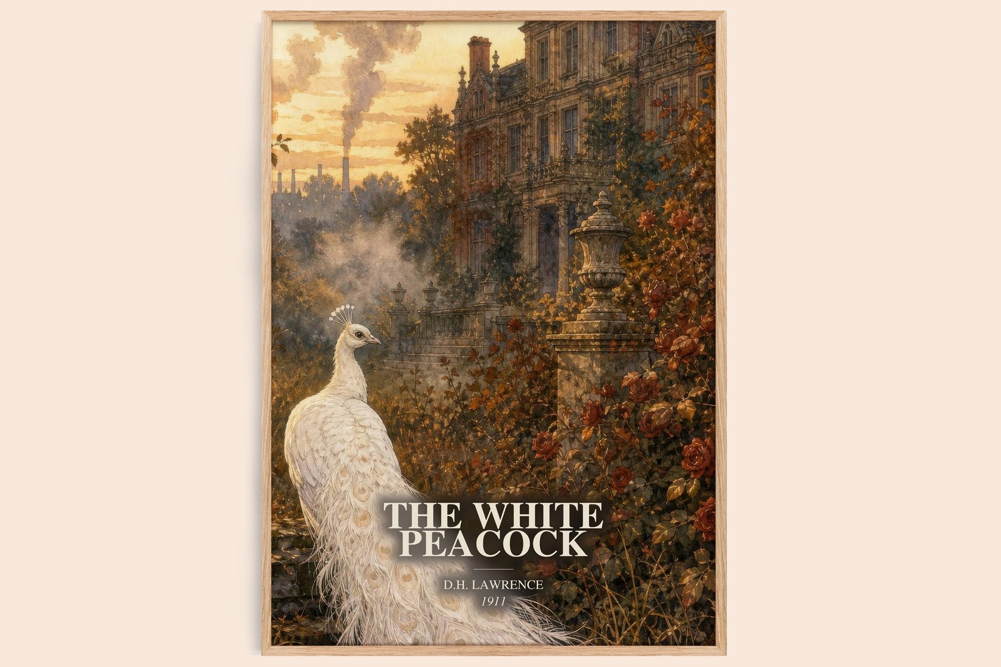 The White Peacock watercolour book poster by D.H. Lawrence – framed literary art print
