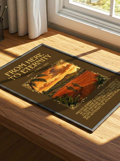 From Here to Eternity Minimalist Book Poster by James Jones – print on a sunlit desk