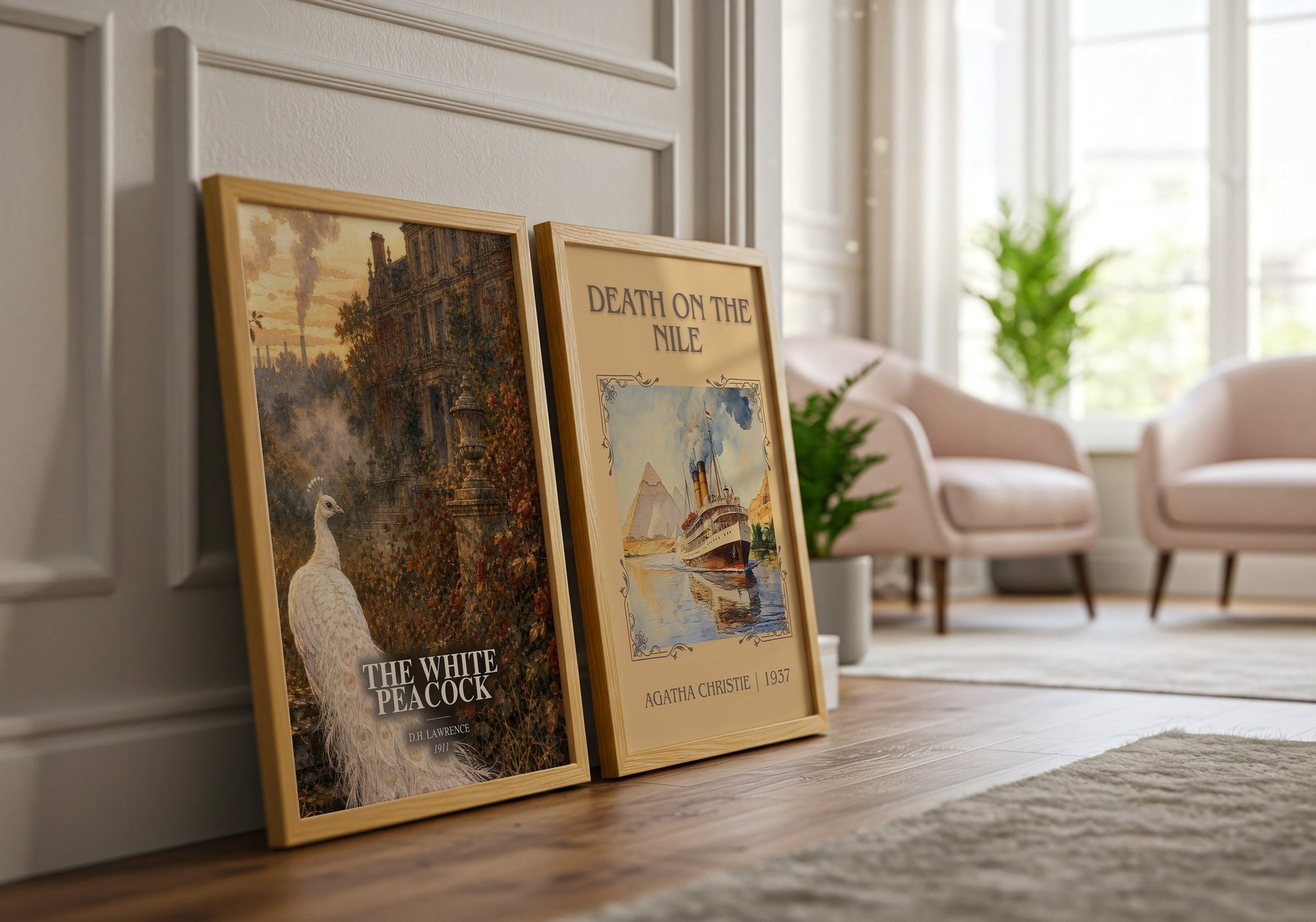 The White Peacock watercolour print framed by window – literary home decor