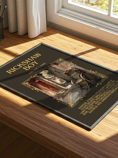 Rickshaw Boy Minimalist Book Poster by Lao She – print on a sunlit desk