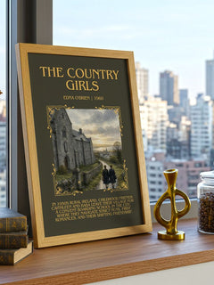 The Country Girls Minimalist Book Poster by Edna O'Brien – framed print on a city-view windowsill