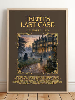Trent's Last Case Minimalist Book Poster by E. C. Bentley – framed print leaning on a wooden floor