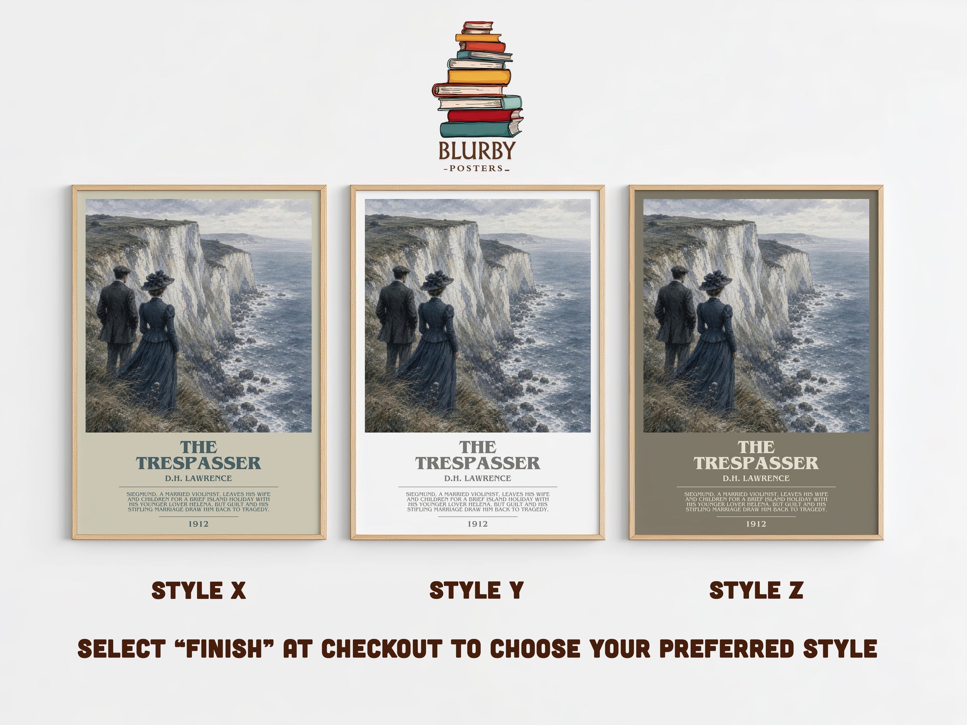 The Trespasser bookish print in frame leaning in hallway – classic literature wall art