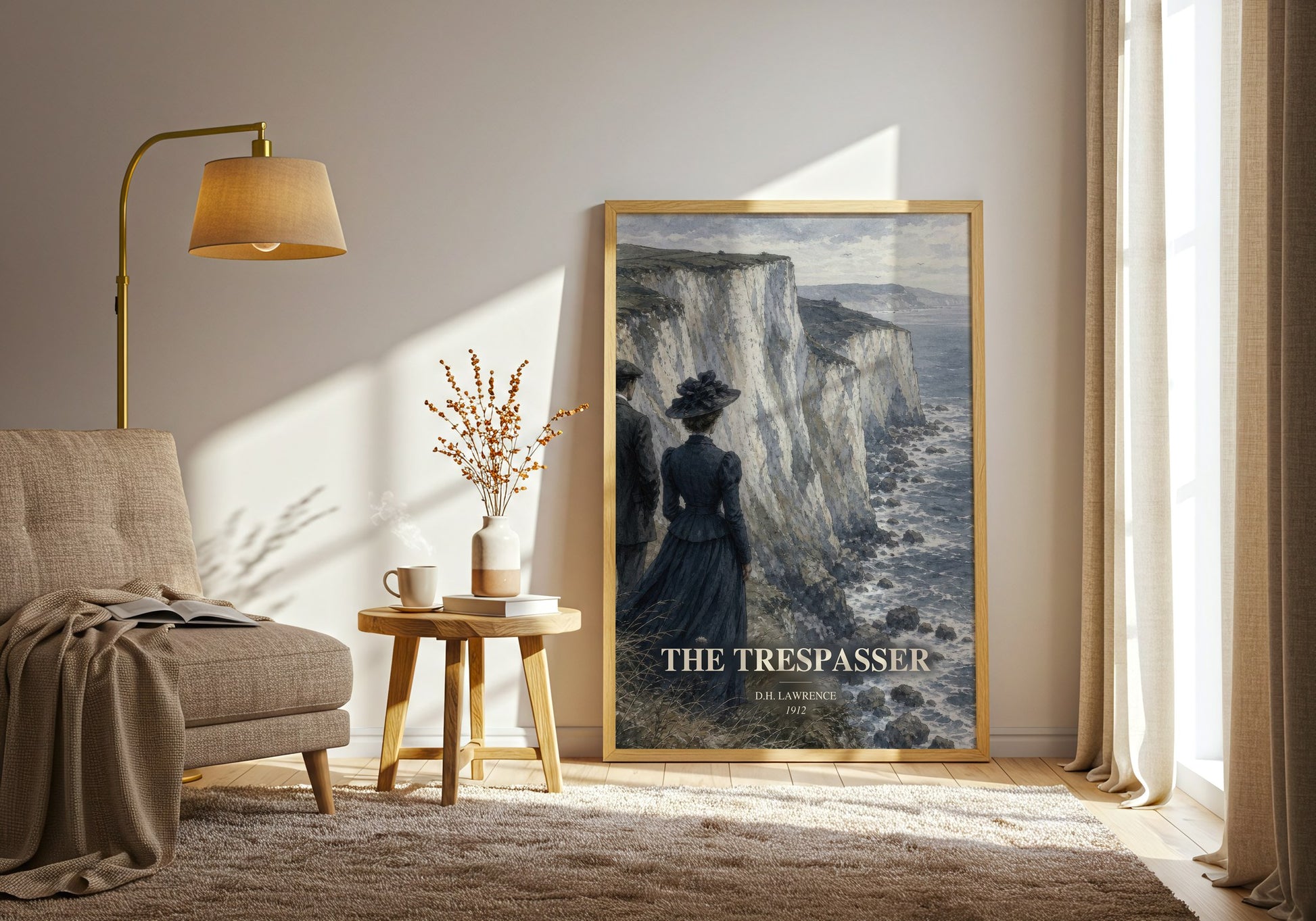 The Trespasser watercolour print in frame leaning in hallway – classic literature wall art