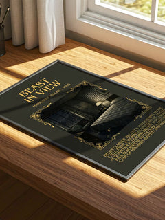 Beast In View Minimalist Book Poster by Margaret Millar – print on a sunlit desk