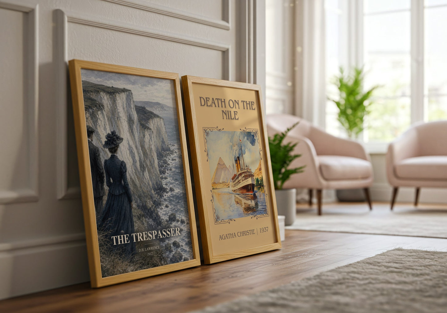 The Trespasser watercolour print framed by window – literary home decor