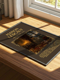 Manon Lescaut Minimalist Book Poster by Abbe Prevost – print on a sunlit desk