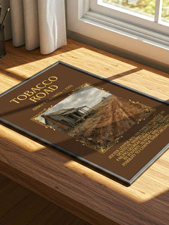 Tobacco Road Minimalist Book Poster by Erskine Caldwell – print on a sunlit desk