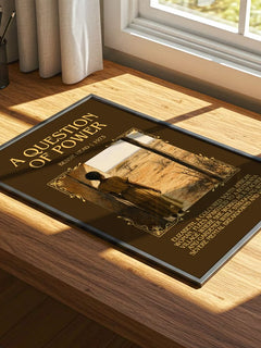 A Question of Power Minimalist Book Poster by Bessie Head – print on a sunlit desk