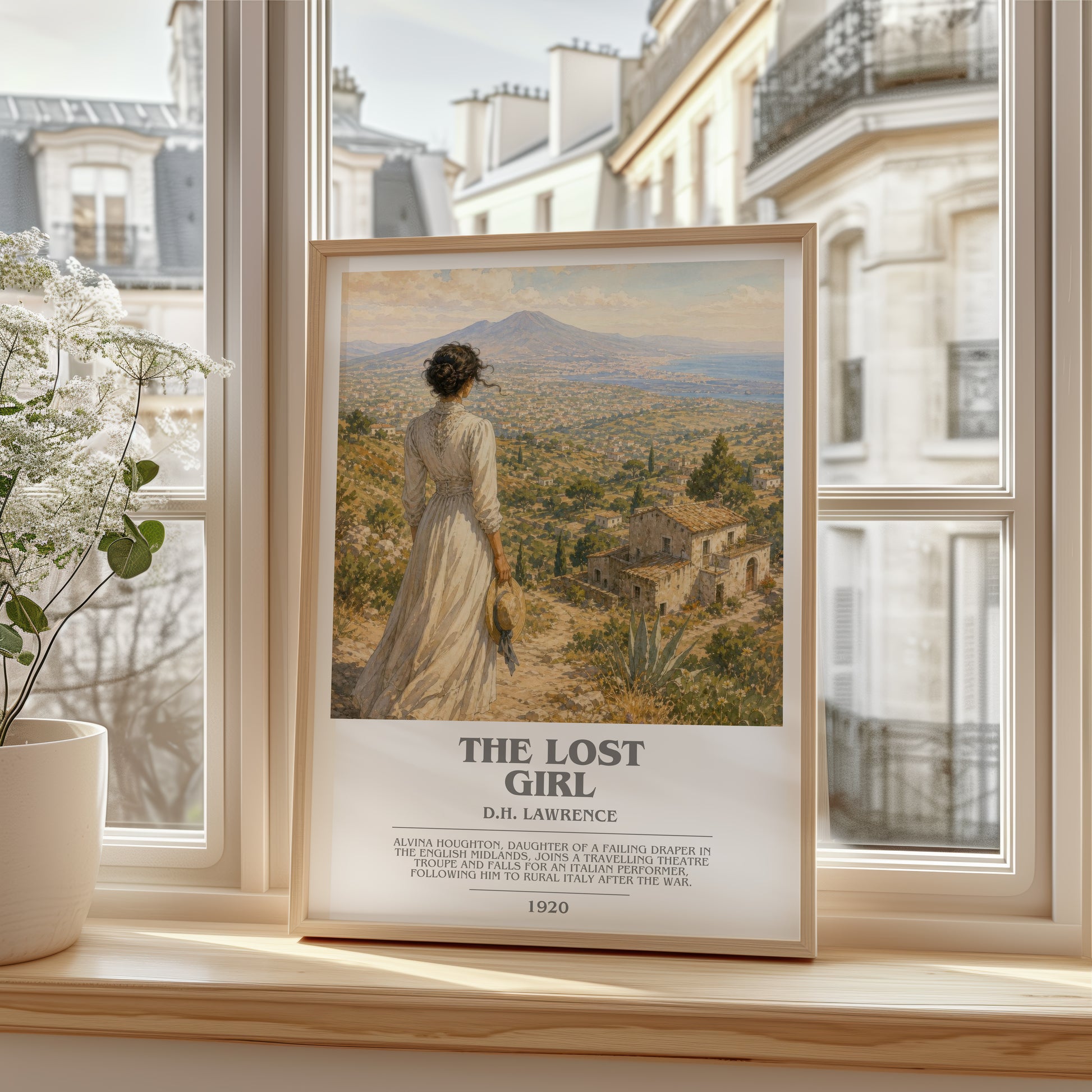 The Lost Girl bookish poster colour and style options – D.H. Lawrence book art
