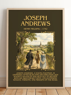 Joseph Andrews Minimalist Book Poster by Henry Fielding – framed print leaning on a wooden floor