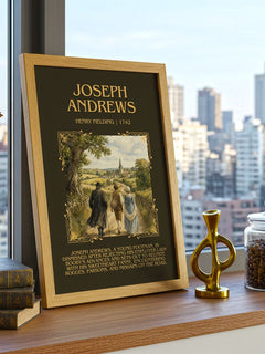 Joseph Andrews Minimalist Book Poster by Henry Fielding – framed print on a city-view windowsill