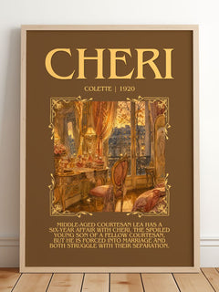 Cheri Minimalist Book Poster by Colette – framed print leaning on a wooden floor