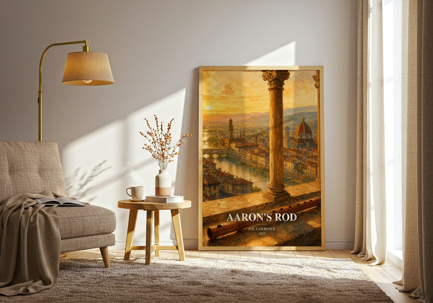 Aaron'S Rod watercolour print in frame leaning in hallway – classic literature wall art