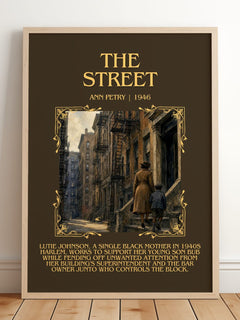 The Street Minimalist Book Poster by Ann Petry – framed print leaning on a wooden floor