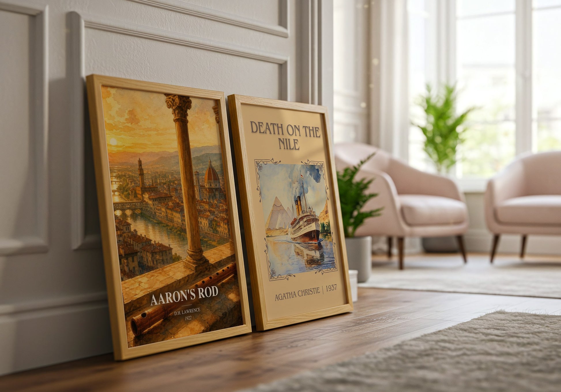 Aaron'S Rod watercolour print framed by window – literary home decor